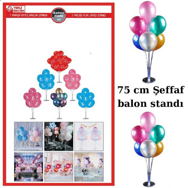 Toptan Lüx Şeffaf Ayaklı Balon Standı 7 Çubuklu 75 Cm